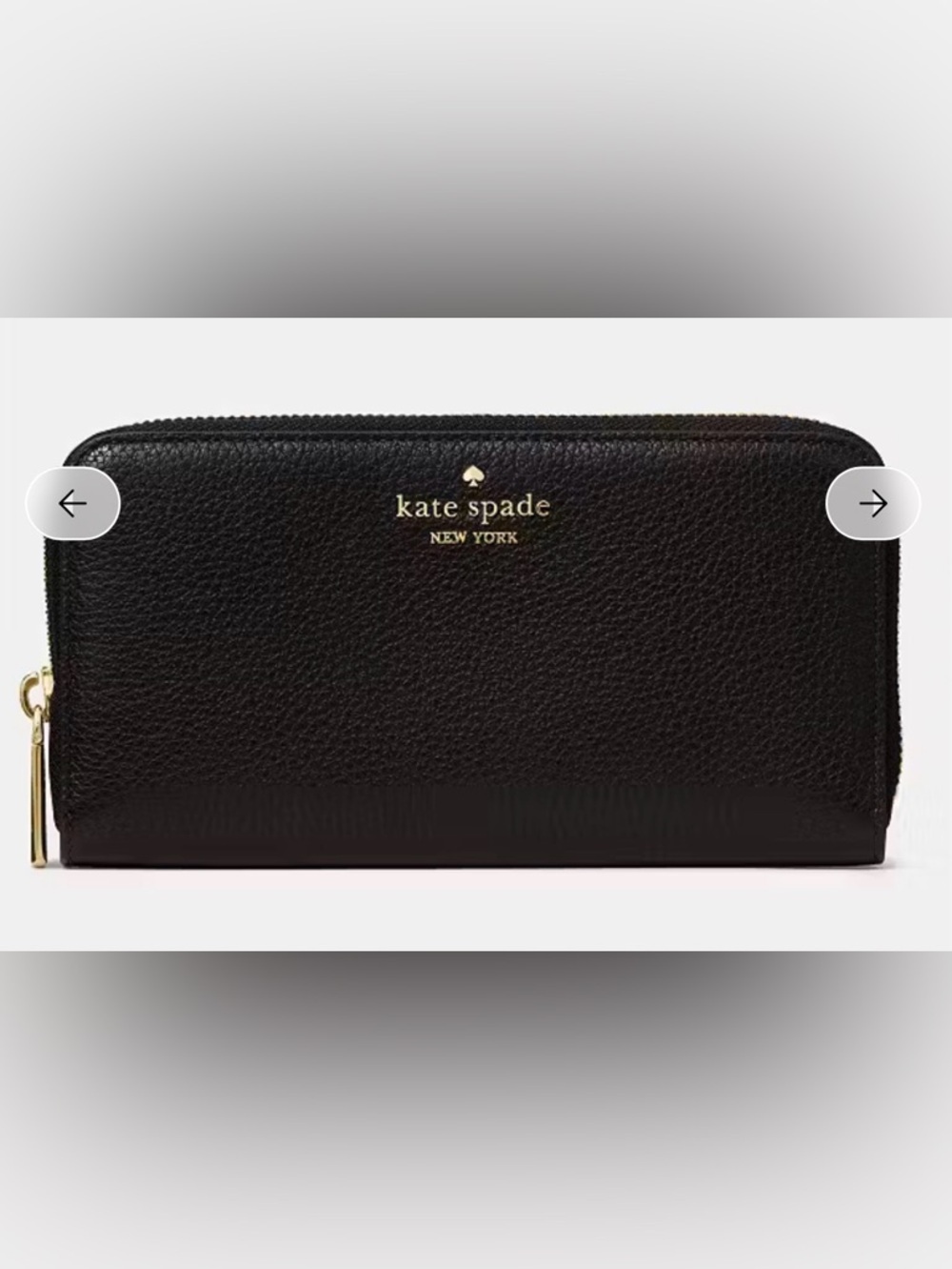 kate spade Black Leather Zip-Around Wallet with Gold Logo